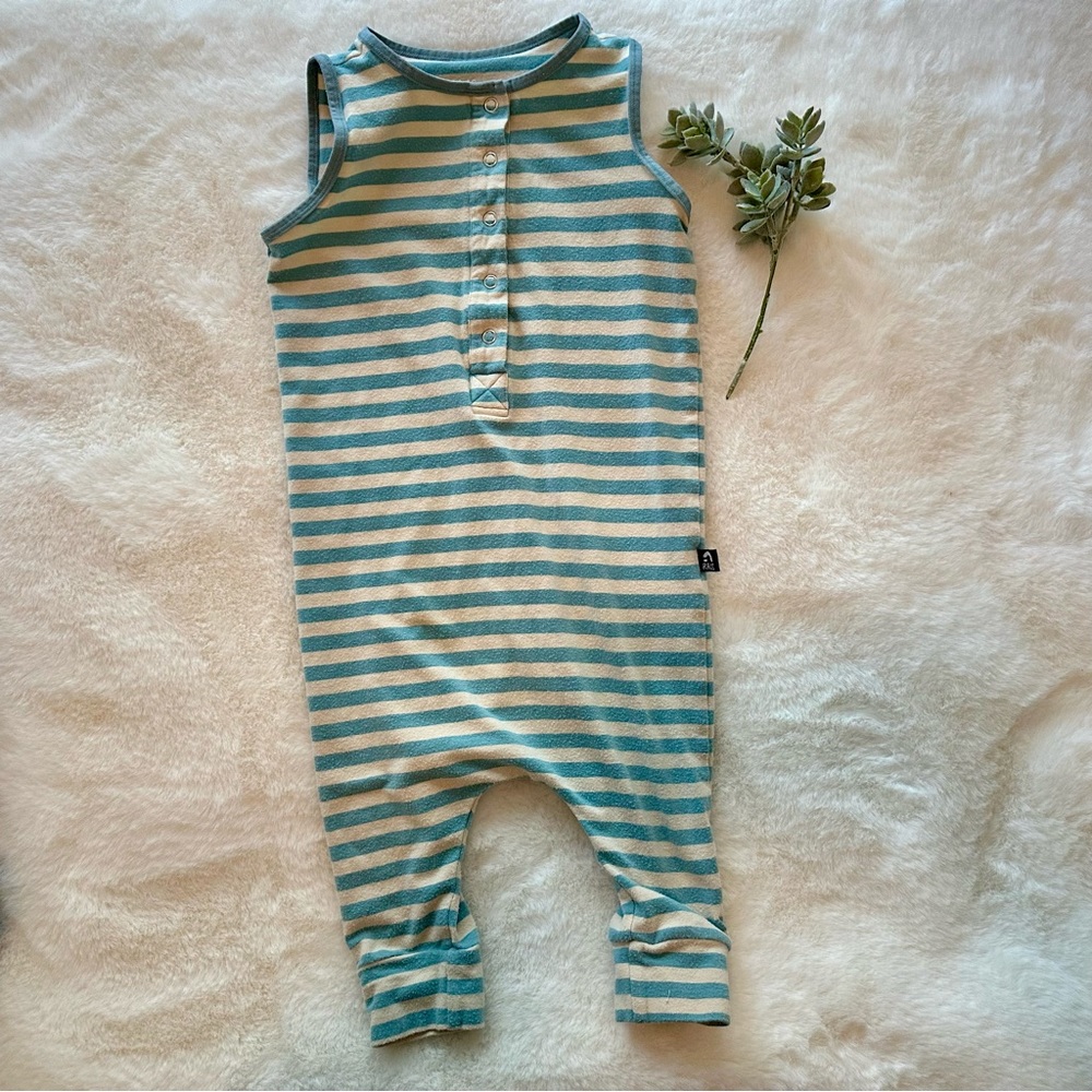 Rags | Henley Tank Romper - Size 2T - Blue/Cream - GUC
